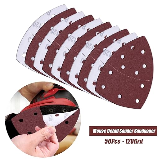 50PCS Mouse Detail Sander Sandpaper 11 Holes 120 Grit Hook and Loop Mouse Sanding Sheets for Mouse Sanders Abrasive Pads for Precision Sanding