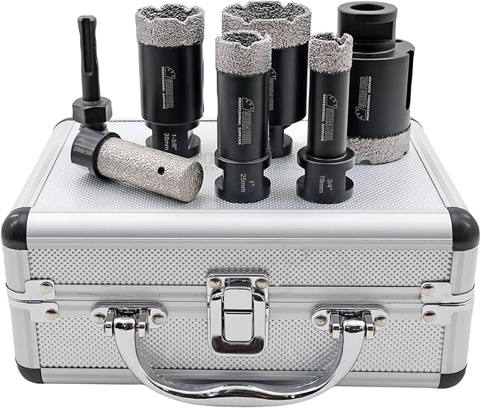 SHDIATOOL 7-Piece Diamond Hole Saw Kit for Porcelain Tile Ceramic Marble Brick Vacuum Brazed Core Drill Bits Set(A85458K2)