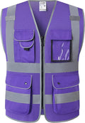 JKSafety 9 Pockets High Visibility Safety Vest for Men and Women, Hi-Vis Reflective Purple Safety Vests with Zipper Front, Meet ANSI/ISEA Standards (159-Purple 5XL)