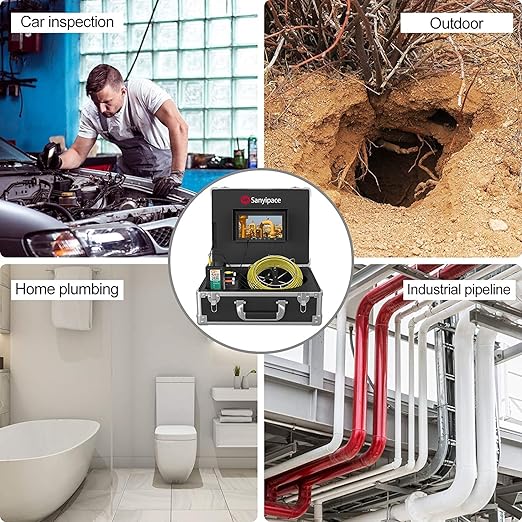 Sanyipace Sewer Camera 165FT/50M with WiFi Wireless Transmission, Drain Camera with Lights, Pipe Sewer Scope Inspection Camera with IP68 Waterproof Camera Probe, 7" Color Screen, Camera Guide Wheel