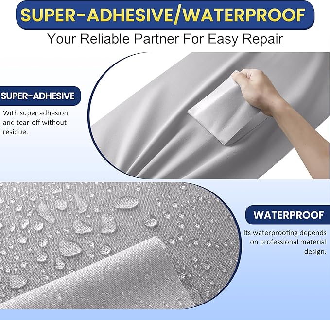 Self-Adhesive Canvas Repair Tape, 4" x 79" Waterproof Canvas Repair Patch, Fabric Patch Repairs Kit for Furniture, Tents, Sunbrellas, Boat Covers Awnings, Couches, Clothes, Bags Light Grey