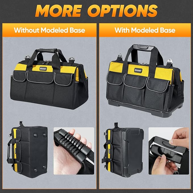 TICONN Heavy Duty Tool Bag with Multi-Pockets, Portable Tool Box Organizer Storage Bag, with Adjustable Shoulder Strap and Ergonomic Handle (Yellow, 14" Standard Base)