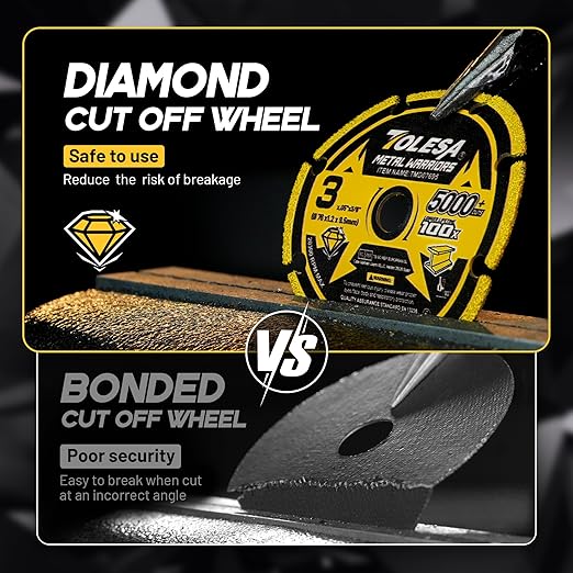 TOLESA Diamond Cutting Wheel 3 x 3/8 Inch for Metal, Cut Off Wheel with 5000+ Cuts on Rebar, Steel, Iron and INOX, 3 Pack