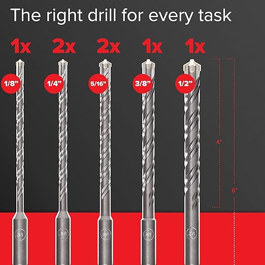 KSP-TEC® | Carbide - Cross Tipped SDS-Plus Rotary Hammer Drill and Chisle Bit Set with Storage Case for Masonry, Concrete, Brick, Stone