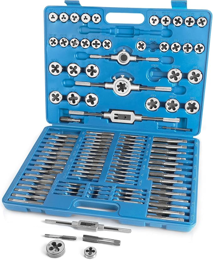 110 PCS Metric Tap and Die Set, Metric Screw Threads M2-M18 for Cutting External and Internal Threading, Come with Storage Case and Complete Accessories