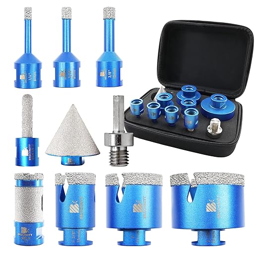 Diamond Core Drill Bit Set - BRSCHNITT 10pcs Tile Hole Saw Kit Diamond for Porcelain Tile Ceramic Marble Granite Drilling,Finger Chamfer Bit
