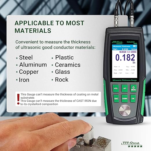 Ultrasonic Thickness Gauge Industrial-882 / Steel, Metals, Plastic, Glass, PVC, Pipes Thickness Gauge Meter – Range 0.039 to 8.85 inch| 2.4” HD Color LCD | Auto Calibration (All matеrial)