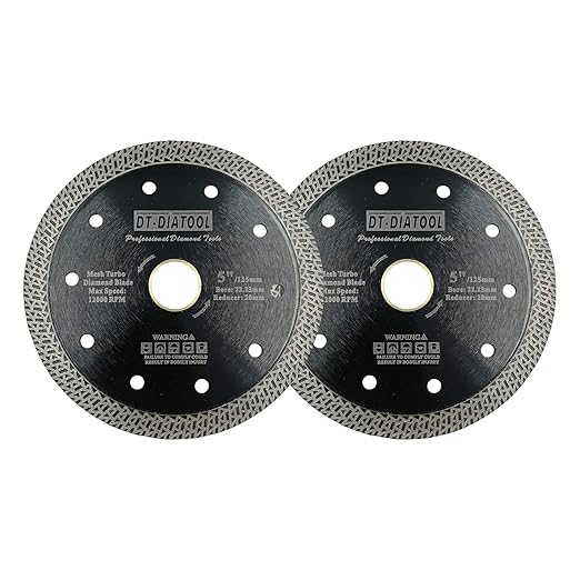 DT-DIATOOL 5 Inch Tile Cutting Blade Porcelain Ceramic Pack of 2 with Mesh Turbo Diamond Segment