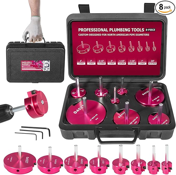 Premium 8Pcs PVC Pipe Reamer Kit - Complete Reamer Set, Fits Standard 1/2" Drills, Includes P3/4", 1", 1-1/4", 1-1/2", 2", 2-1/2", 3", 4" For Standard 1/2" Drills, Ideal for PVC, CPVC, ABS Pipes