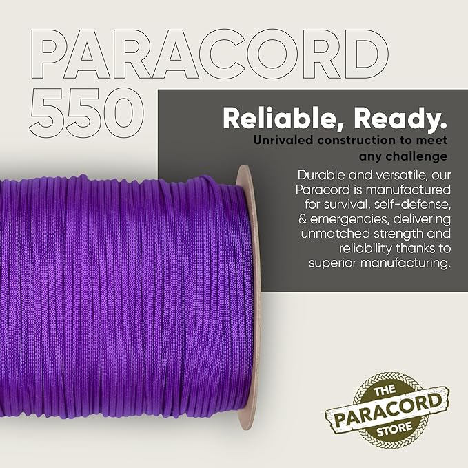 The Paracord Store | Type III 550 Paracord - 250 FT Spool, Acid Purple | Heavy Duty 7 Strand Tactical Paracord - USA Made Nylon Outdoor Parachute Cord for Camping, Fishing & More - Survival Cord