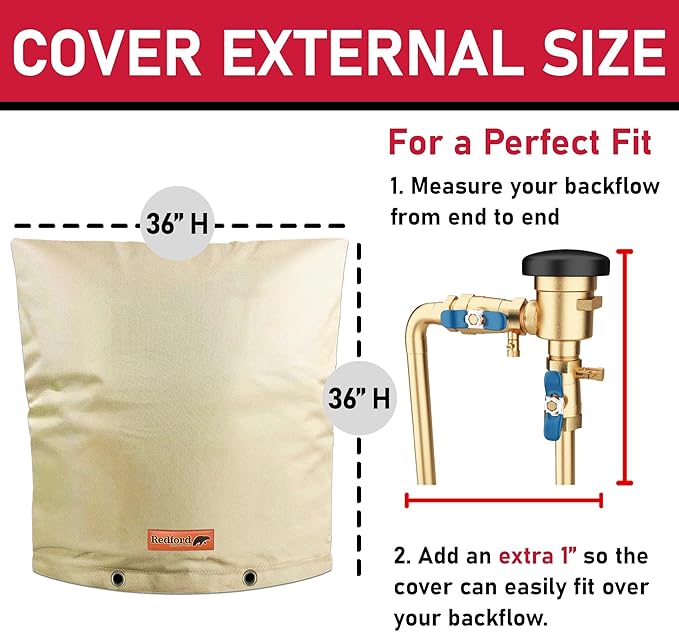 Redford Supply Co. Cold Snap (5°F) Backflow Preventer Insulation Cover, 36"W x 36"H, Pipe Insulation, Water Sprinkler Covers for Outside, Sprinkler Backflow Cover for Winter, Well Pump Bag (Beige)