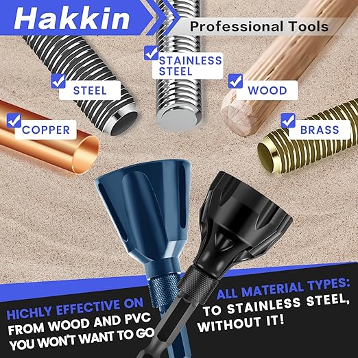 4Pcs Deburring External Chamfer Tool with Tungsten Carbide Blade, Hakkin Bolt Deburring Chamfering Drill Bit Remove Burr Tools, All Thread Deburring Tool with Hex Shank - Fits 1/8" to 1" (3-25mm)