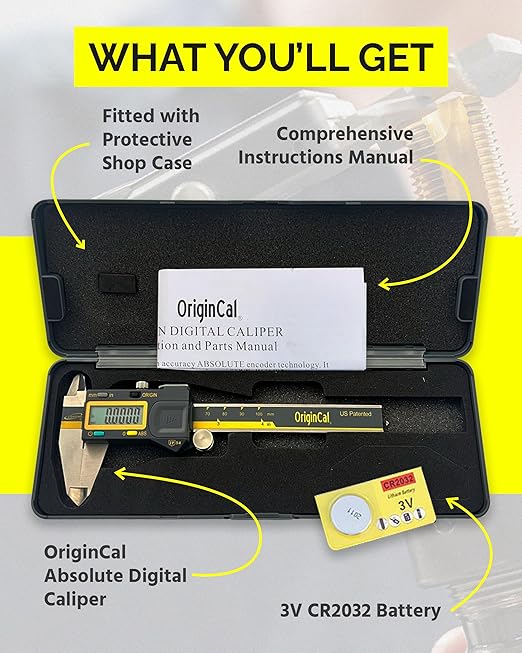 iGAGING Absolute Origin 0-6" Digital Caliper, IP54 Stainless Steel, SPC/USB Output Port, Fraction Reading, Depth Base, Case, Manual, Battery