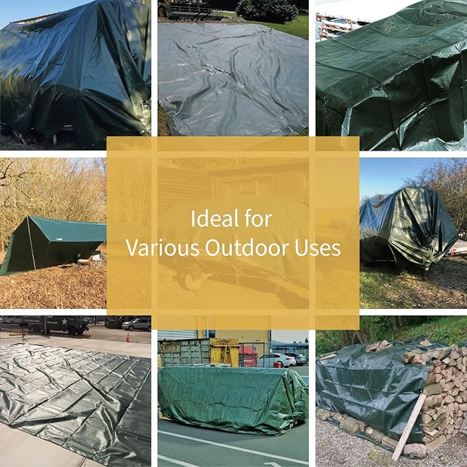 GUARD SHIELD Super Heavy Duty Green/Silver Poly Tarp Cover 12x12 Feet Waterproof 16mil Thick UV and Tear Resistant Tarpaulin with Grommets and Reinforced Edges