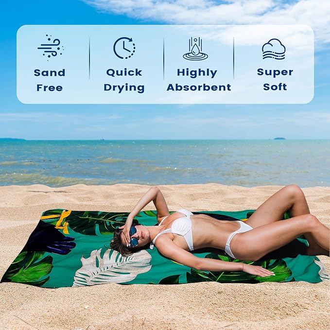 2 Pack Microfiber Beach Towel Oversized 71"x32" Sand Free Quick Dry Absorbent Lightweight Thin , Compact Towels for Travel Swimming Pool Yoga Gym Camping Beach Accessories Vacation Essentials Gift