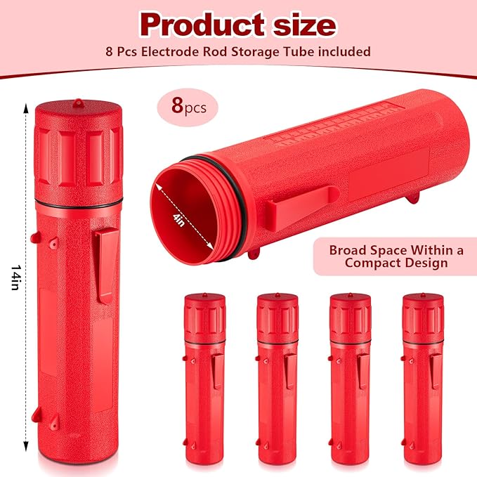 Zonon 8 Pcs Welding Rod Holder Stick Welding Electrode Rod Storage Tube 14 Inch Rod Storage Container Airproof Welding Rod Holder Waterproof Storage Canister for Welding Rod(Red)