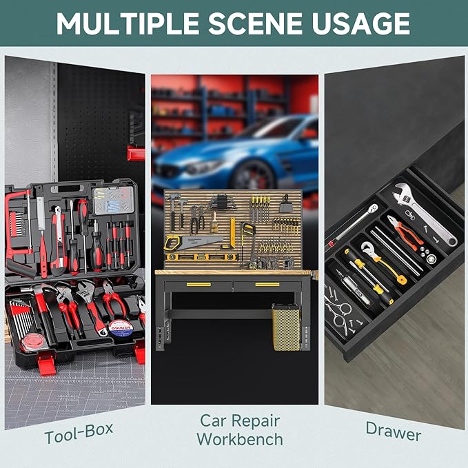48PCS Magnetic Modular Wrench Organizer with Black, Wrench Holders Organizers with Metric & SAE Label,Wrench Tool Organizers for Tool Drawer Storage