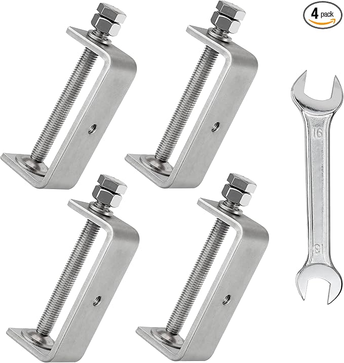 4 Pcs 304 Heavy Duty Stainless Steel C Clamps Tiger Clamp Woodworking Clamp,Features Stable Wide Jaws and Protective Pads (100MM)