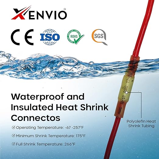 300PCS Heat Shrink Butt Connectors Kit - Xenvio Multi-Size Tinned Red Copper Marine Grade Electrical Wire Connectors – Waterproof Insulated Butt Splice for Cable, Cars, Boats & Wiring