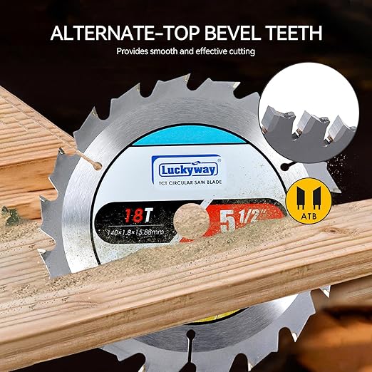Luckyway 2-Pack 5-1/2 Inch 18T with 5/8 Inch Arbor TCT Circular Saw Blade Fast Cutting and Trimming Saw Blade, Cordless Trim Saw Blade for Cutting Wood(1/2-Inch and 10-mm Reducer Bushings Include)