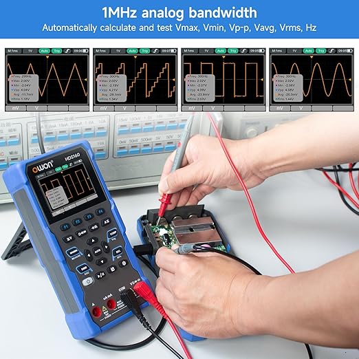 OWON Handheld Oscilloscope, Digital Multi Functional Oscilloscope Multimeters,60000 Counts Portable 2 in 1 Universal Test Instrument, with 2.8 inch IPS Screen Display 1CH 1Mhz Bandwidth HDS160