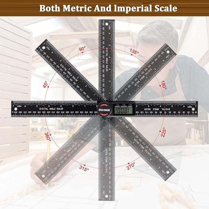 Digital Angle Finder Protractor, Angle Finder Ruler with 7inch/200mm, Angle Measuring Tool for Woodworking/Carpenter/Construction/DIY Measurement(2 Batteries Included) (Enhanced ABS)