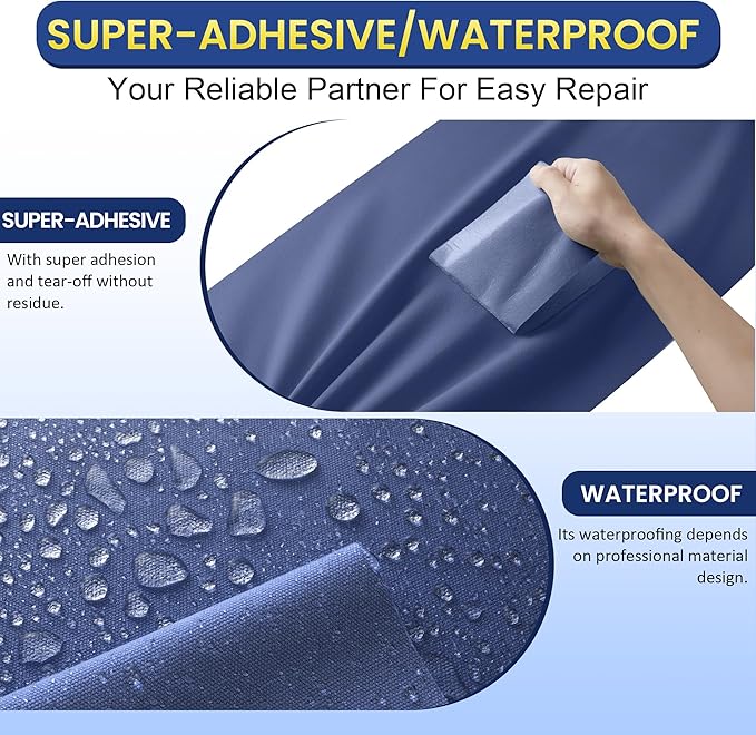 Self-Adhesive Canvas Repair Tape, 4" x 79" Waterproof Canvas Repair Patch, Fabric Patch Repairs Kit for Furniture, Tents, Sunbrellas, Boat Covers Awnings, Couches, Clothes, Bags Dark Blue