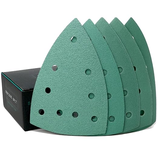 4" x 6" Delta (100mm x 150mm) Triangle Hook & Loop Sanding Sheet Assortment - 80, 120, 150, 180, 220 Grit (10 of Each) - Fits Festool DTS 400 & Mirka DEOS Delta Sanders - 50 Pack Box