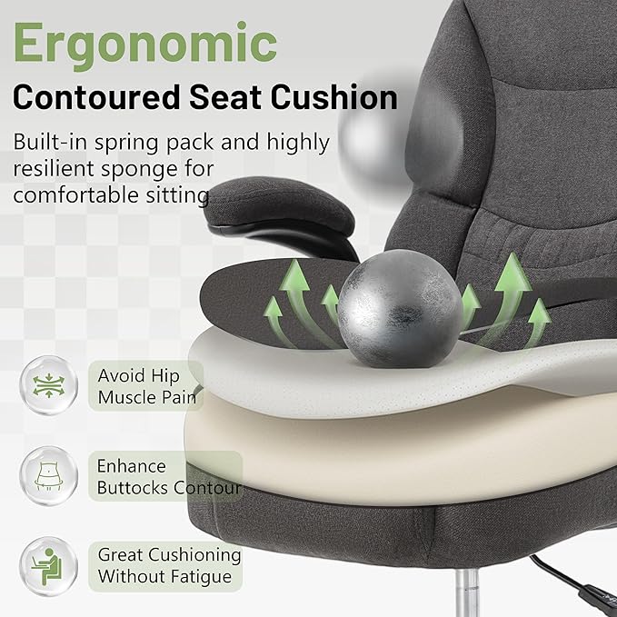 500LBS Drafting Chair, High Back Safer Standing Desk Chair, Executive Tall Office Chair with Flip-up Armrests, Upholstered Fabric Task Chair, Ergonomic Seat with Adjustable Height&Foot Ring, Black