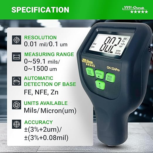 Paint Thickness Gauge CM-224Pro 2026 | Coating Thickness Meter Fe/Al/Zn | Auto Paint Depth Gauge Car Tester with High-Precision Probe, Multi-Unit Display & Auto Calibration