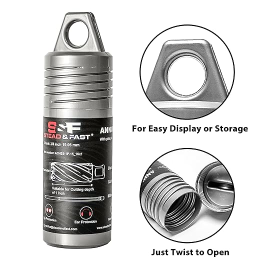 S&F STEAD & FAST Annular Cutter, 15/16" Cutting Diameter x 1" Depth of Cut for Magnetic Drill Press, Drill Bit Cutter, Mag Drill Bits with Pilot Pin
