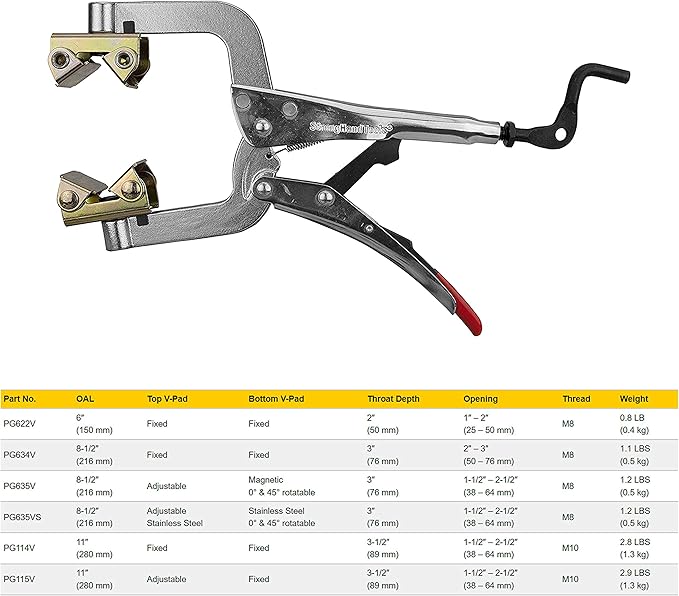 VEVOR Pipe Clamp, 2 to 6 in, High Strength Ultra Clamp with Quick Acting Screws & Strong Hand Tools PG622V 6" Pipe Plier, Two Fixed V-Pads, 2" Throat Depth, 1"–2" Clamping Capacity, M8 Thread