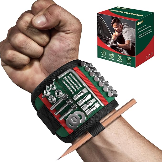 Magnetic Wristband for Tools, Tool Belt Wrist Band with 15 Powerful Magnet, Adjustable Wrist Screws Holder, Gifts for Men, Him, Dad, Fathers Day, Mechanics, Woodworker, Handyman