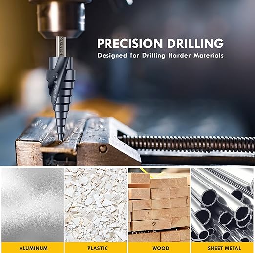 Upgrade M35 Cobalt Step Drill Bit with Ultra TiAIN Coating, 1/4"-3/4" Unibit Step Bit with Double Sprial Flute, 1/4" Hex Shank Drill Bit for Metal, Stainless Steel, Aluminum, Copper, Wood