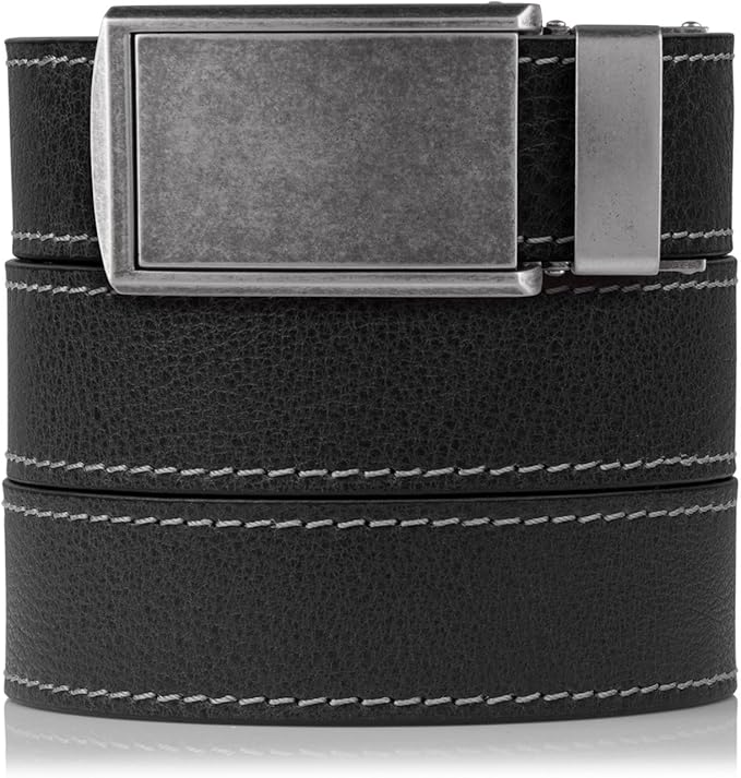 SlideBelts Full Grain Leather Belt with Contrast Stitching - Custom Fit for Adult Men, Golfers