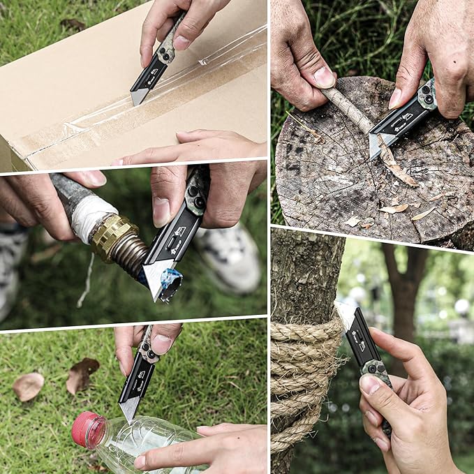 WORKPRO 3-Pack Camo Folding Utility Knife Set, Pocket Knife with Quick Open Axis Lock, Compact EDC Box Cutter with Belt Clip for Cardboard, Plastic, Leather