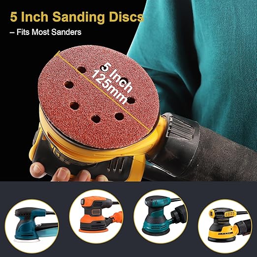 100 PCS 5 Inch Sanding Discs 40 Grit Hook and Loop Adhesive Round Sandpaper for Random Orbital Sander