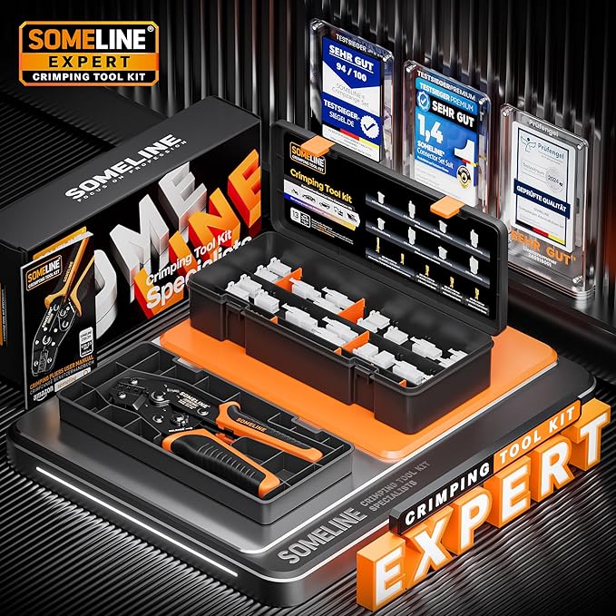 SOMELINE Automotive Wire Connectors Crimp Tool Kit, Crimper for 24-14 AWG Non-Insulated Quick Disconnect Terminals, with 2-6 Pin 2.8mm Plugs & Sockets