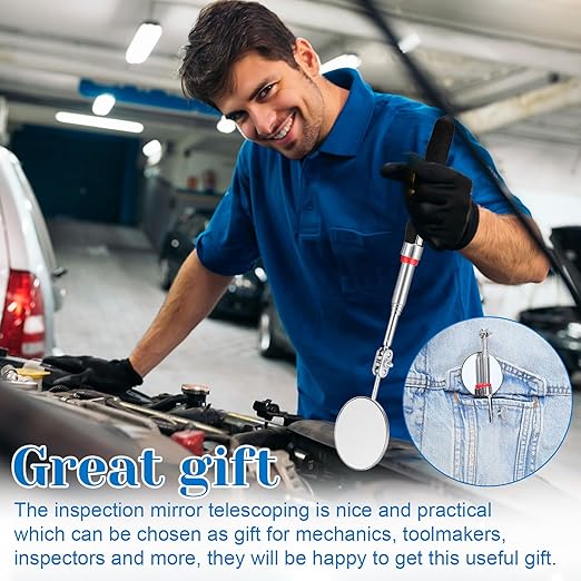 Telescoping Inspection Mirror 360 Rotation Inspection Mirrors Circular Extendable Mirror with Extended Handle Checking Observation Tool for Technicians Mechanics Inspectors