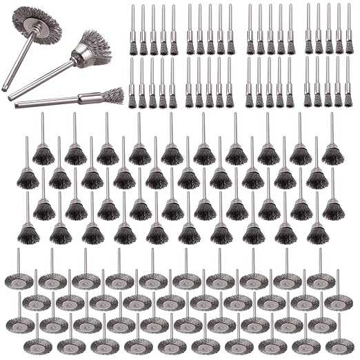 Rocaris Wire Buffing Wheel Brush Set, Wire Brush Set 1/8" Shank for Rotary Tools Accessories Polish Clean Tools, 120 Pack