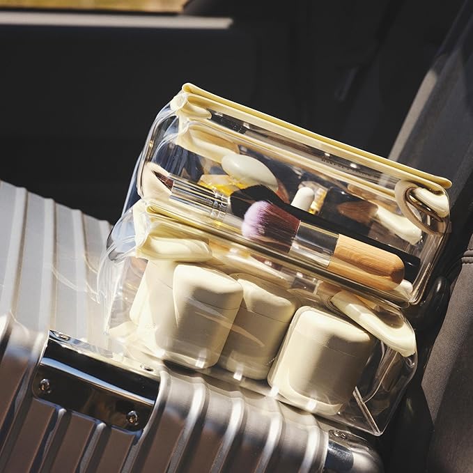 Cadence Travel Containers - Core Skincare Set - Magnetic Containers with Lids,2 Small (0.56oz) & 3 Medium (1.32oz) - Cleanser, Moisturizer, Serum, Makeup Remover & Sun Icon Labels - Sand