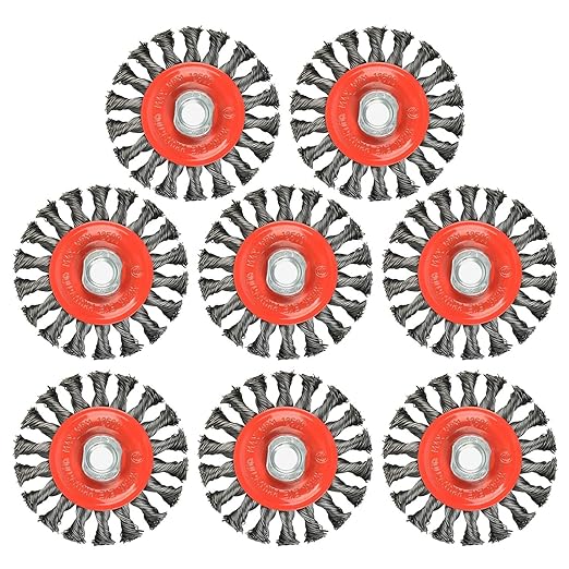 8 PCS - 4 Inch Twist Knotted Wire Wheel Brush for Grinders and Angle Grinder - 5/8 Inch-11 Threaded Arbor - 0.020 Inch Carbon Steel Wire - Heavy-Duty Conditioning for Metal - 4" x 5/8-Inch | 11 UNC