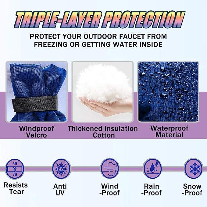 Outdoor Faucet Cover for Winter - Pro 7.1" W x 9.8" H - 4 Pack Outdoor Water Faucet Cover Socks for Winter Freeze Protection Pipe Insulation Reusable Waterproof Insulated Spigot backflow Cover - Blue