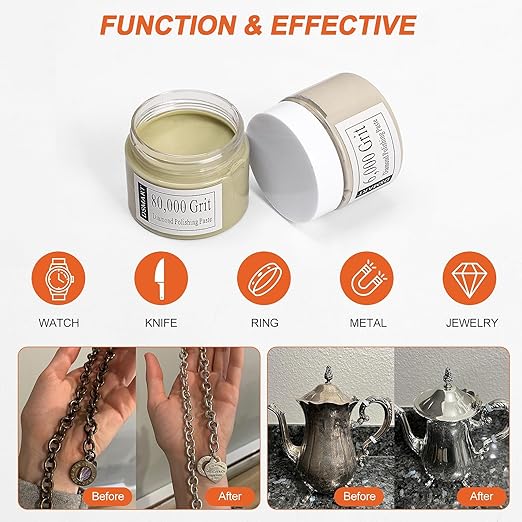 3,000 Grit Diamond Polishing Lapping Compound Polish Paste 50G (1.76 Oz) with 25% Diamond Powder (3-6 Micros) for Metal Silver Chrome Glass Scratch Removal Marble Rock Watch Jewelry Gemstone