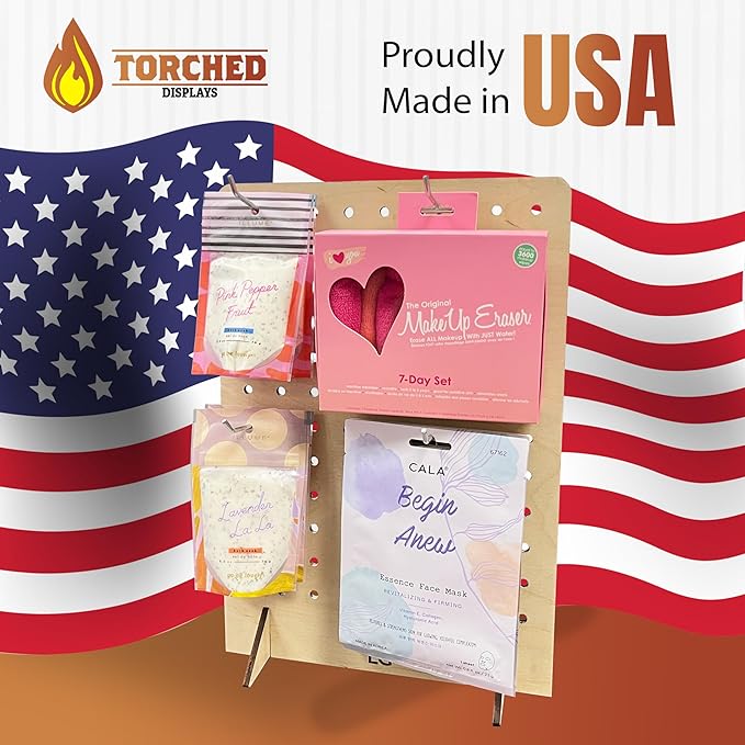 Torched Pegboard Display Stand for Jewelry, Craft Shows, Selling, Vendor Events, Tools, Peg Board Accessories Rack Organizer, Medium 8" L x 4.3" W x 12" H, Natural