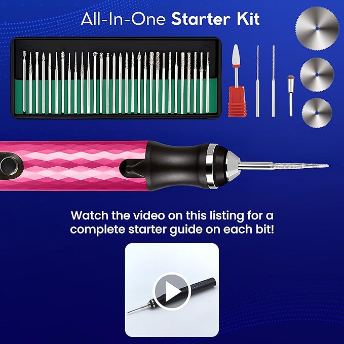 ELK Customizer Engraving Pen for All Materials - 2025 UPGRADED Torque - Rechargeable, Wireless & Beginner Friendly - Engrave 50+ Surfaces - For DIYers & Artists - 30+ Bits & Tools Included - Pink