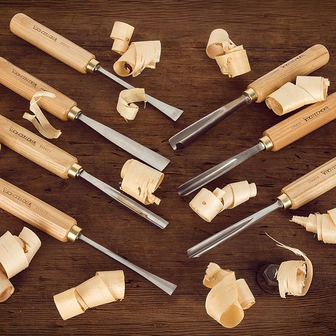 7-Pieces Woodworking Wood Carving Tools Chisel Set with Canvas Bag, Gouges and Carving Chisel Set, Razor Sharp CR-V 60 Steel Blades