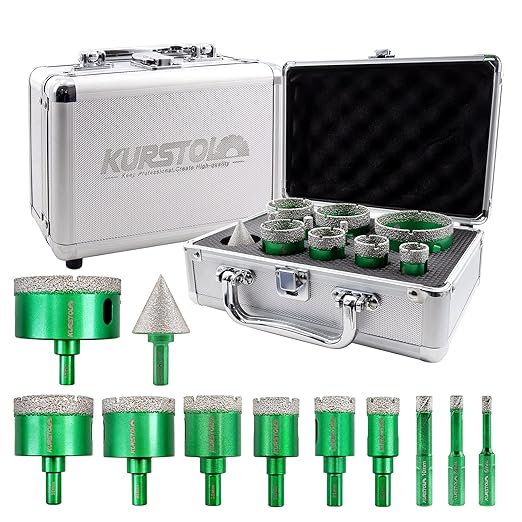 Diamond Core Drill Bit Kit - 6/8/10/20/25/28/35/45/50/65mm Triangle Shank +35mm Hex Shank Beveling Chamfer Bit Tile Hole Saws for Dry Drilling Porcelain Ceramic Tile Granite Marble Stone
