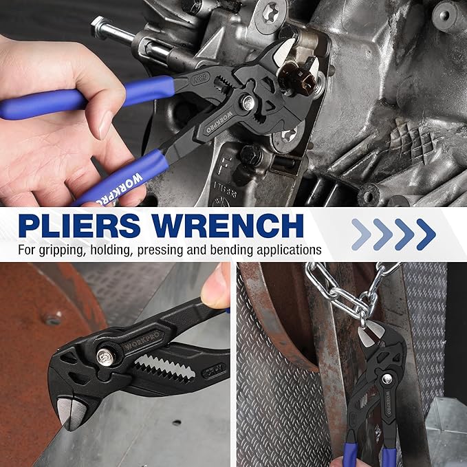WORKPRO Pliers Wrench Set, 7 & 10-Inch CR-V Construction Wrench Pliers, Adjustable Parallel Smooth Jaw Pliers, Black Finish, Groove Lock Mechanism