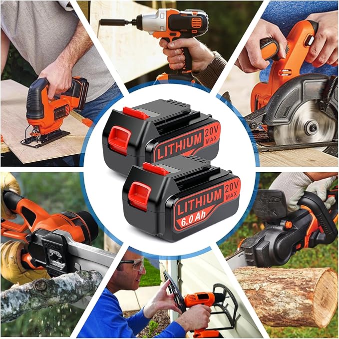 ARyee 4-Pack LBXR20 6.0Ah 20V Replace for Black and Decker 20V Battery Max LB20 LBX20 LBXR2020 LBX4020 LB2X4020 LBXR20-OPE LBX4020 LST220 Cordless Power Tools